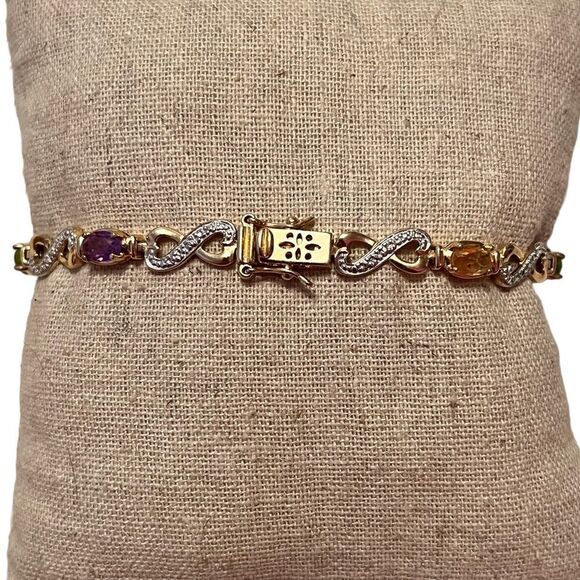 Gorgeous Multi Gemstone Gold Over Sterling Silver Tennis Bracelet - Picture 3 of 10